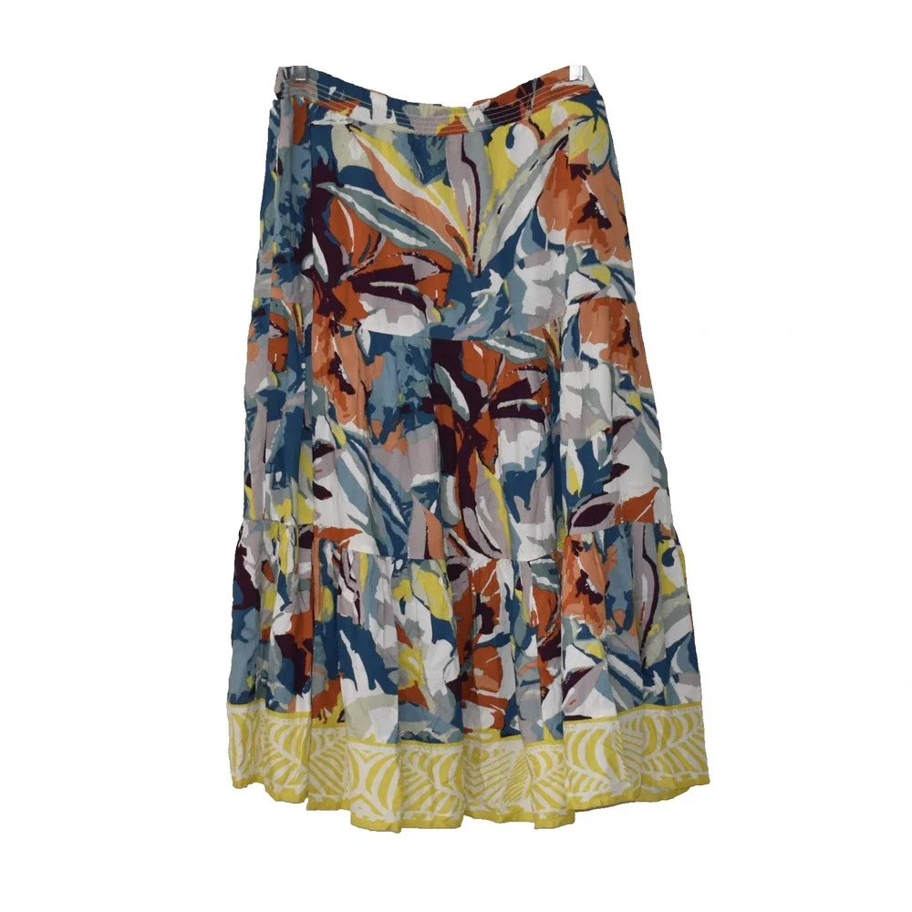 A3 NEW SOFT SURROUNDINGS Kara Tropical Floral Print Tiered Midi Skirt Size L